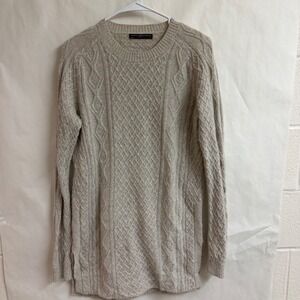 Peruvian Connection Fisherman Royal Alpaca Cable Knit Sweater Beige Old Money S